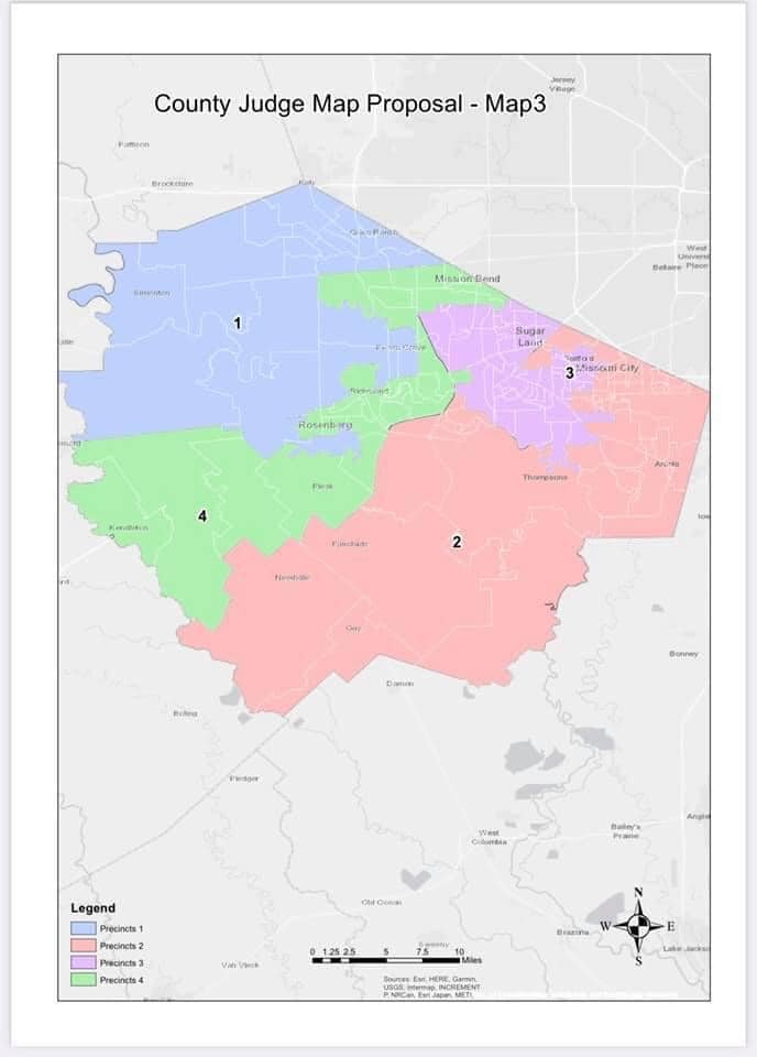 Fort Bend County adopted the new precinct map above last week at the end of its redistricting process. The new precinct boundaries are a significant change geographically due in part to extensive growth in the county which increased its population by about 40% from 2010 to 2020 according to the U.S. Census Bureau. Much of that growth occurred in the Katy area.